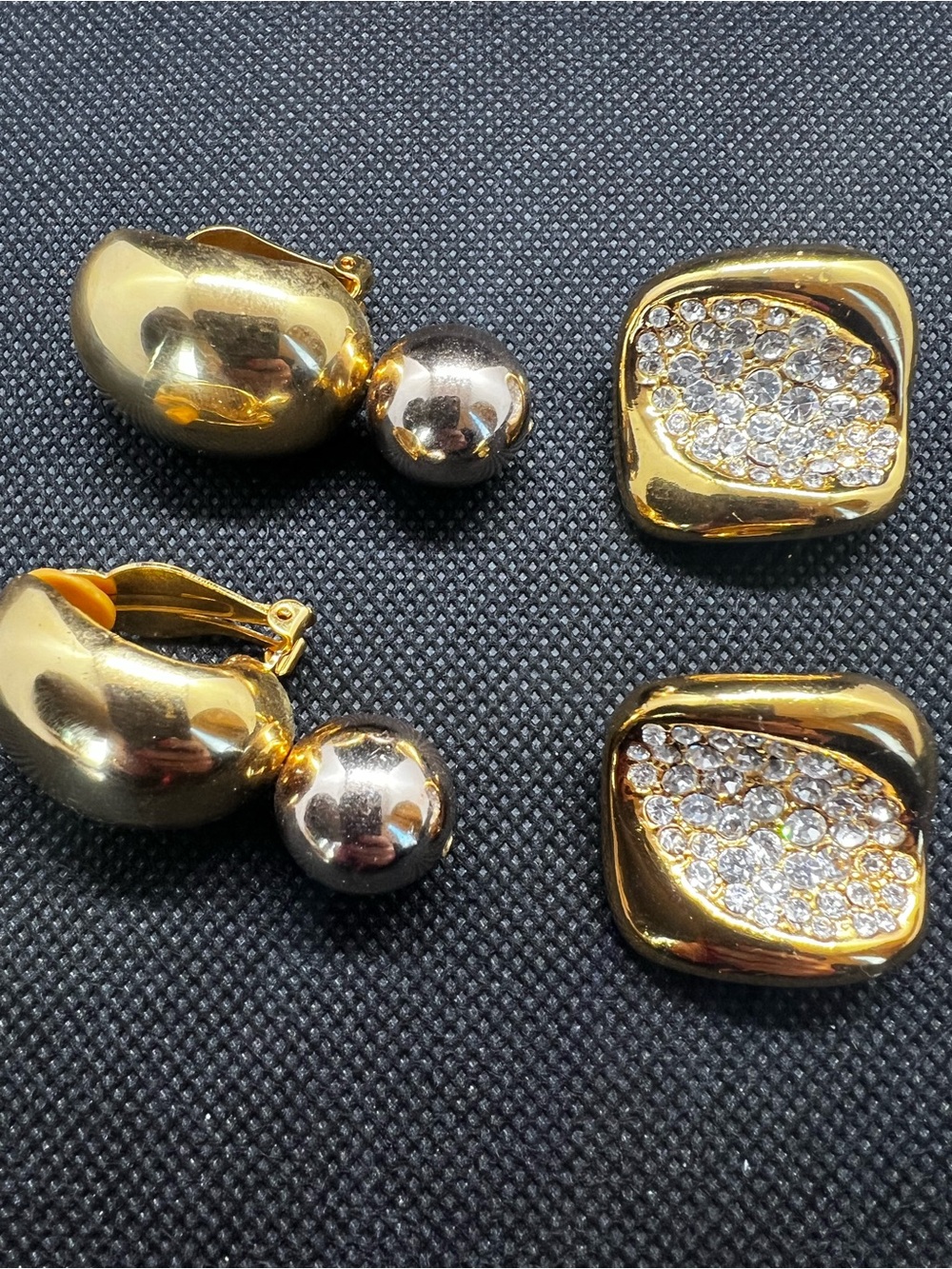 Vintage Gold-Tone Clip-On Earrings Set with Pavé Crystals - Women Jewelry